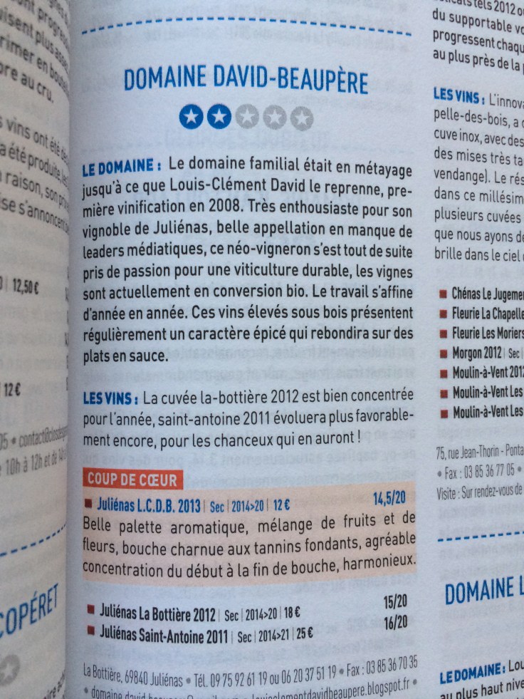 Guide Bettane Desseauve 2015 David Beaupère